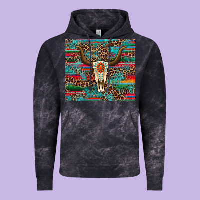 Western Serape Leopard Bull Skull Turquoise Vintage Hoodie Designed By Artiststas