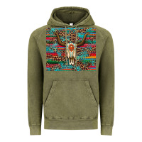 Vintage Olive western serape leopard bull skull turquoise Vintage Hoodie - Artiststas