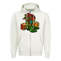 Oatmeal Heather cowboy hat with boots christmas Zipper Hoodie - RanaPortraitStore