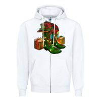 White cowboy hat with boots christmas Zipper Hoodie - RanaPortraitStore