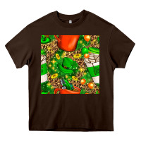 Chocolate Brown coffee cups st. patrick's day with leopard seamless pattern bbs Heavy Core Tee - BundleAndBundleShop