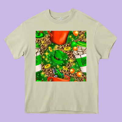 Coffee Cups St. Patrick's Day With Leopard Seamless Pattern Bbs Heavy Core Tee Designed By Bundleandbundleshop