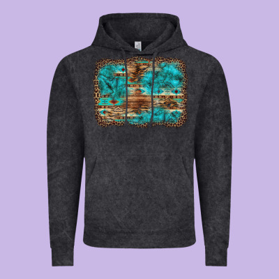 Western Turquoise Stone Aztec Tiger Pattern Background Vintage Hoodie Designed By Artiststas