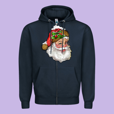 Santa With Snow Zipper Hoodie Designed By Ranaportraitstore