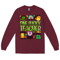 Burgundy one lucky teacher lucky charm Long Sleeve Tee - Artiststas