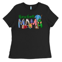 Black baseball mama Ladies Tee - CowhideDigitalArt