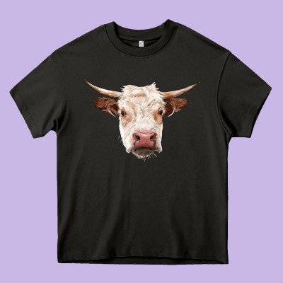 Hereford Cow Head Heavy Core Tee Designed By Ranaportraitstore