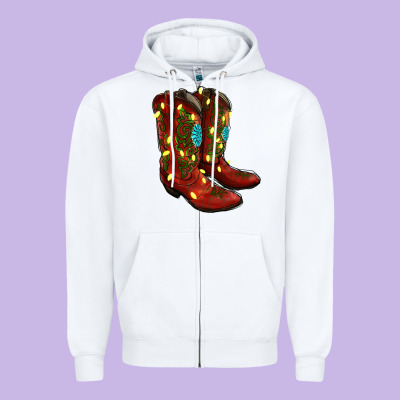 Cowboy Boots Christmas Zipper Hoodie Designed By Ranaportraitstore