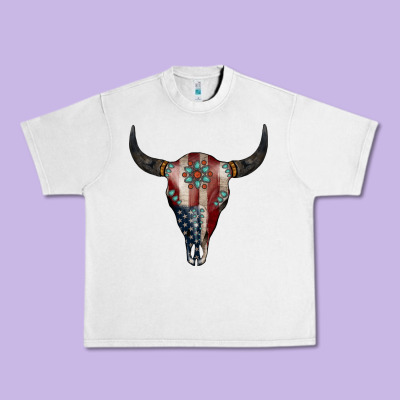 American Bull Skull Gemstone Urban Heavy Tee Designed By Jasminsmagicworld