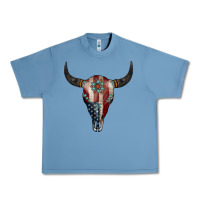 Pebble Blue American Bull Skull Gemstone Urban Heavy Tee - Jasminsmagicworld