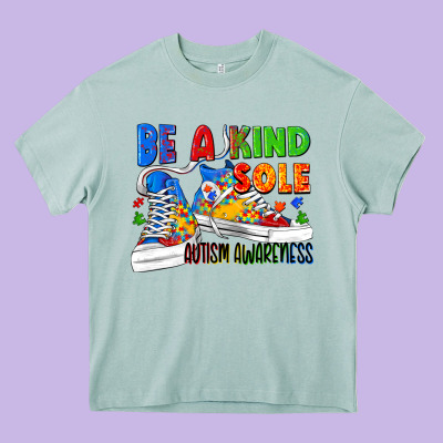 Be A Kind Sole Autism Awareness Heavy Core Tee Designed By Fadigitalartstudio