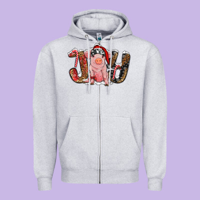 Joy With Pig Zipper Hoodie Designed By Ranaportraitstore
