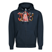 Navy joy with pig Zipper Hoodie - RanaPortraitStore