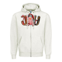 Oatmeal Heather joy with pig Zipper Hoodie - RanaPortraitStore