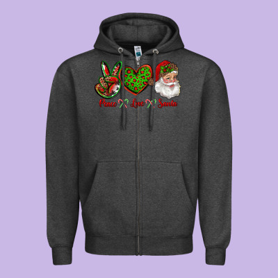 Peace Love Santa Zipper Hoodie Designed By Ranaportraitstore