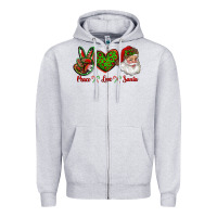 Heather Grey peace love santa Zipper Hoodie - RanaPortraitStore