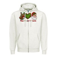 Oatmeal Heather peace love santa Zipper Hoodie - RanaPortraitStore