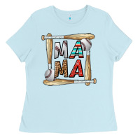 Baby Blue baseball mama Ladies Tee - CowhideDigitalArt