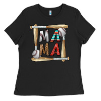 Black baseball mama Ladies Tee - CowhideDigitalArt