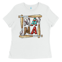 White baseball mama Ladies Tee - CowhideDigitalArt