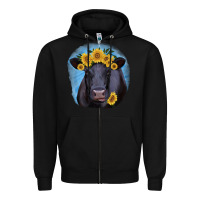 Black Black Angus with Sunflower Zipper Hoodie - Jasminsmagicworld