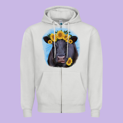 Black Angus With Sunflower Zipper Hoodie Designed By Jasminsmagicworld