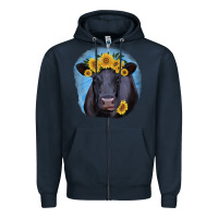 Navy Black Angus with Sunflower Zipper Hoodie - Jasminsmagicworld