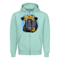 Seafoam Black Angus with Sunflower Zipper Hoodie - Jasminsmagicworld