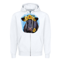 White Black Angus with Sunflower Zipper Hoodie - Jasminsmagicworld