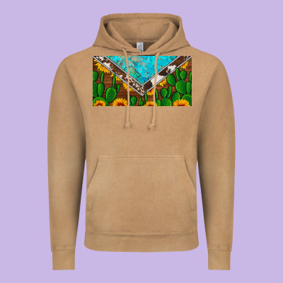 Cactus Sunflower Cowhide And Turquoise License Plate Vintage Hoodie Designed By Artiststas