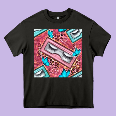 Cosmetic Fake Eyelashes And Butterfly With Leopard Seamless Pattern Bb Heavy Core Tee Designed By Bundleandbundleshop