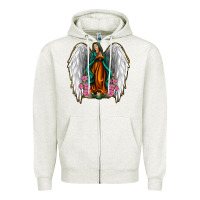 Oatmeal Heather Angel Wing Lady of Guadalupe Zipper Hoodie - Jasminsmagicworld