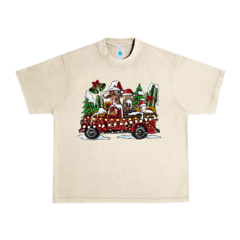 Festive Farm Animal Christmas Truck Urban Heavy Tee by CowhideDigitalArt | Teevron