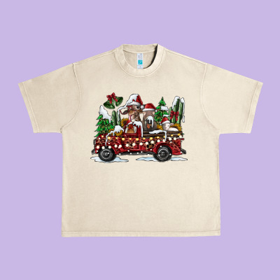 Festive Farm Animal Christmas Truck Urban Heavy Tee Designed By Cowhidedigitalart