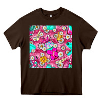 Chocolate Brown hairstylist coffee cups and daisy with leopard seamless pattern bbs Heavy Core Tee - BundleAndBundleShop