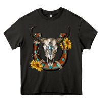 Asphalt bull skull with horseshoe Heavy Core Tee - RanaPortraitStore