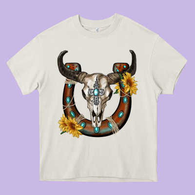 Bull Skull With Horseshoe Heavy Core Tee Designed By Ranaportraitstore