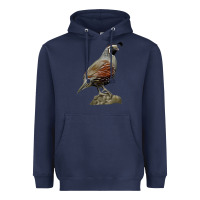 Navy California Quail Bird Heavyweight Hoodie - RanaPortraitStore