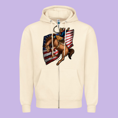 American Cowboy Zipper Hoodie Designed By Jasminsmagicworld