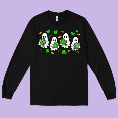 Clover Ghostie St.patrick's Day Long Sleeve Tee Designed By Artiststas