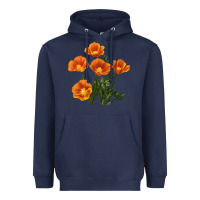 Navy California Poppy Flower Heavyweight Hoodie - RanaPortraitStore