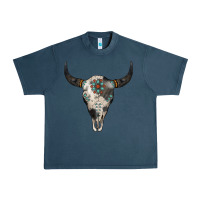 Midnight Navy Cowhide Bull Skull Urban Heavy Tee - Jasminsmagicworld