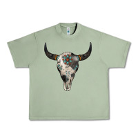 Oil Green Cowhide Bull Skull Urban Heavy Tee - Jasminsmagicworld