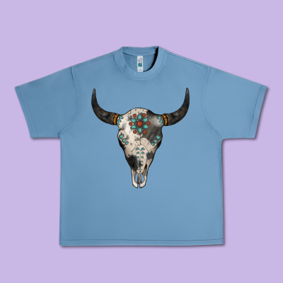 Cowhide Bull Skull Urban Heavy Tee Designed By Jasminsmagicworld