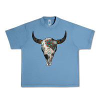Pebble Blue Cowhide Bull Skull Urban Heavy Tee - Jasminsmagicworld