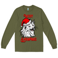 Army Green Merry Christmas Cat Long Sleeve Tee - SublimationCraftShop