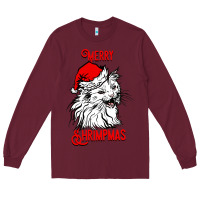 Burgundy Merry Christmas Cat Long Sleeve Tee - SublimationCraftShop