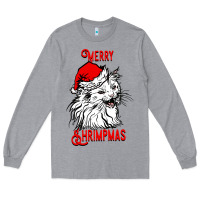 Heather Grey Merry Christmas Cat Long Sleeve Tee - SublimationCraftShop