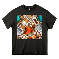 Asphalt camping coffee cups marshmallow and moka pot with leopard seamless pat Heavy Core Tee - BundleAndBundleShop
