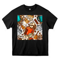 Black camping coffee cups marshmallow and moka pot with leopard seamless pat Heavy Core Tee - BundleAndBundleShop